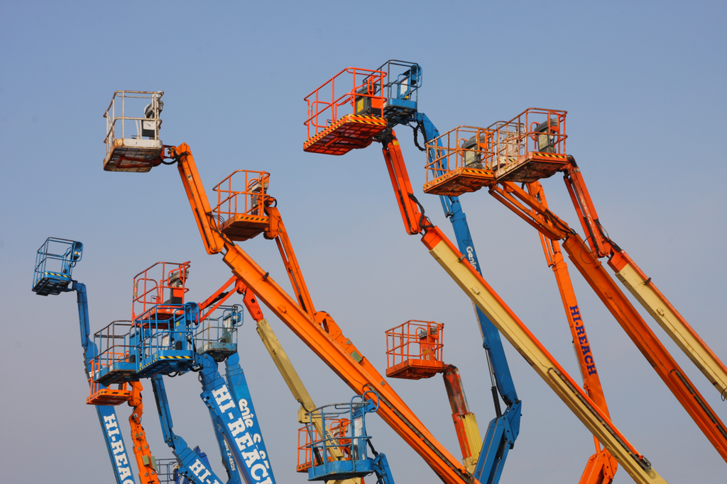 Cherry Pickers at a yard in Cardiff Docklands