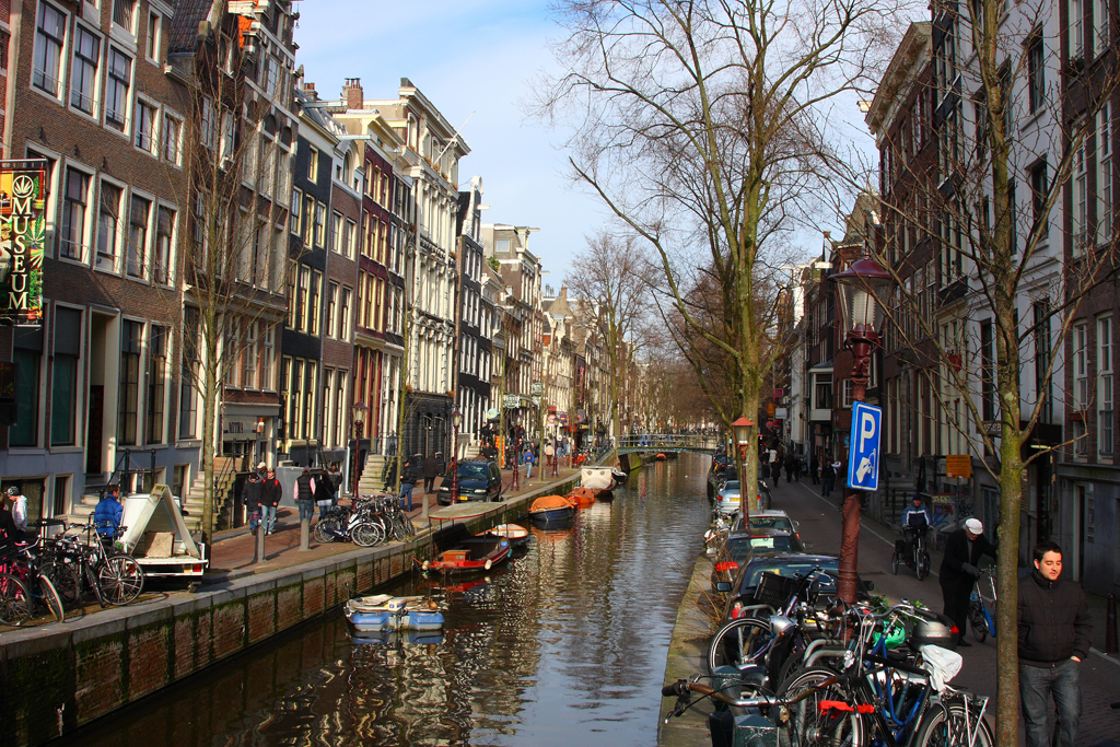 Amsterdam Canal Scane - Red Light District in the day time